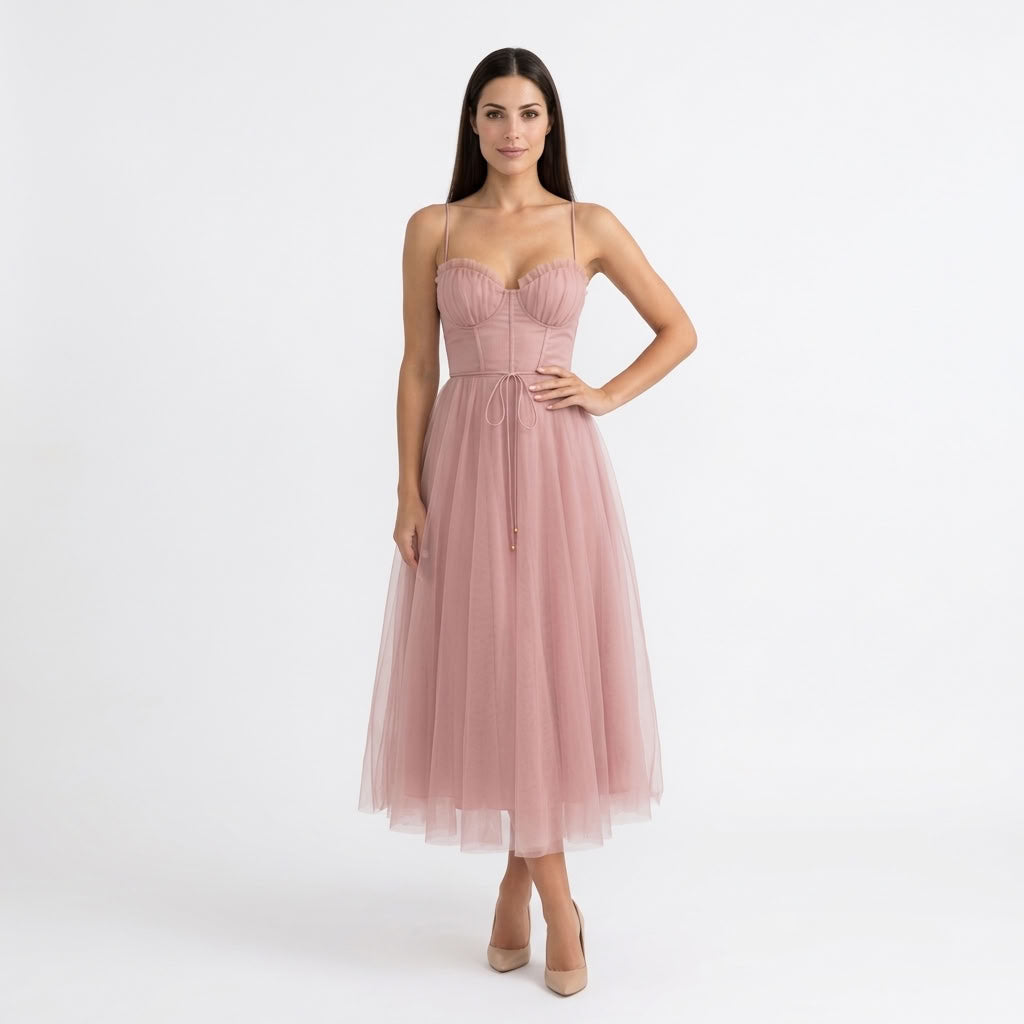 Robe Midi Corset en Tulle - vue 12