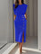 Robe midi crayon bleue à boutons et fente devant