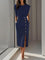 Robe midi crayon bleu marine à boutons et fente