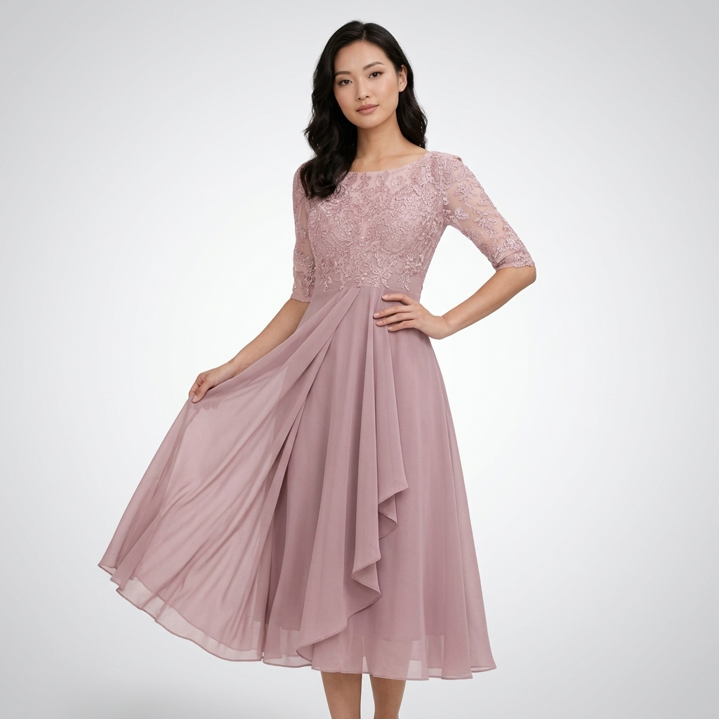Robe midi rose à haut en dentelle
