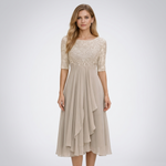 Robe midi beige à haut en dentelle
