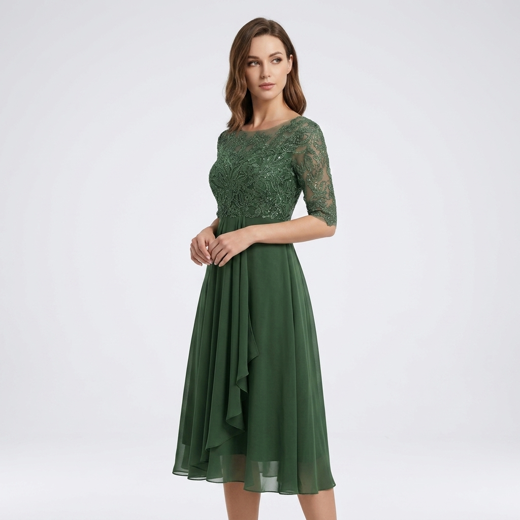 Robe midi verte à haut en dentelle