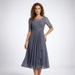 Robe midi grise à haut en dentelle