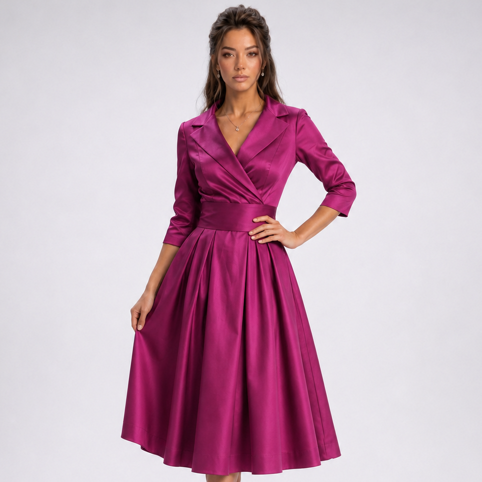 Robe midi portefeuille violette à col revers