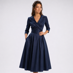 Robe midi portefeuille bleu foncé à col revers