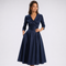 Robe midi portefeuille bleu foncé à col revers