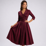 Robe midi portefeuille rouge foncé à col revers