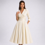 Robe midi portefeuille beige à col revers