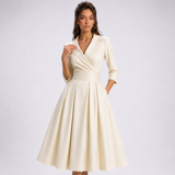 Robe midi portefeuille beige à col revers