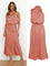 Robe midi satinée pêche portée et présentée à plat
