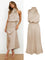 Robe midi satinée beige portée et présentée à plat