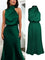Robe midi satinée vert foncé portée et présentée à plat