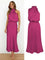 Robe midi satinée rose fuchsia portée et présentée à plat