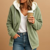 Sweat long polaire vert à capuche