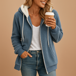Sweat long polaire bleu à capuche