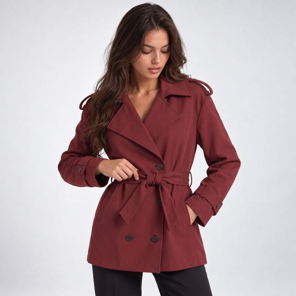 Trench court croisé coloris bordeaux