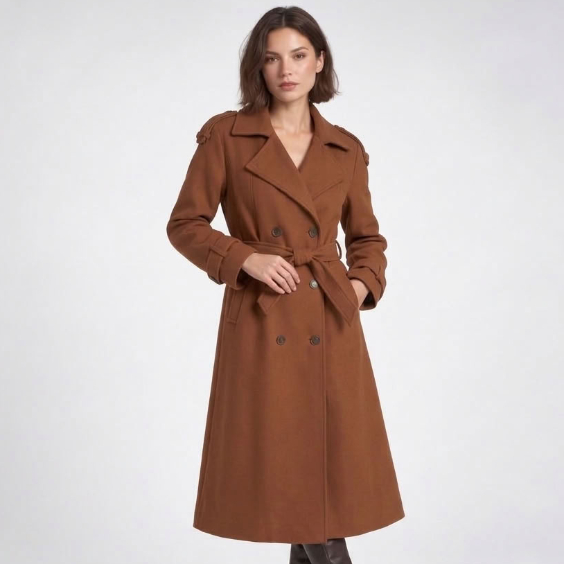 Trench long croisé ceinturé – vue 1