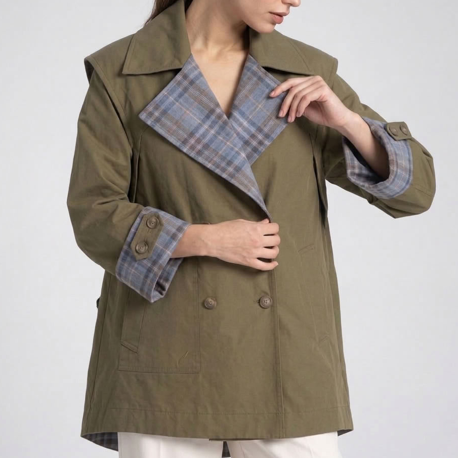 Veste cape à carreaux contrastés – vue 2