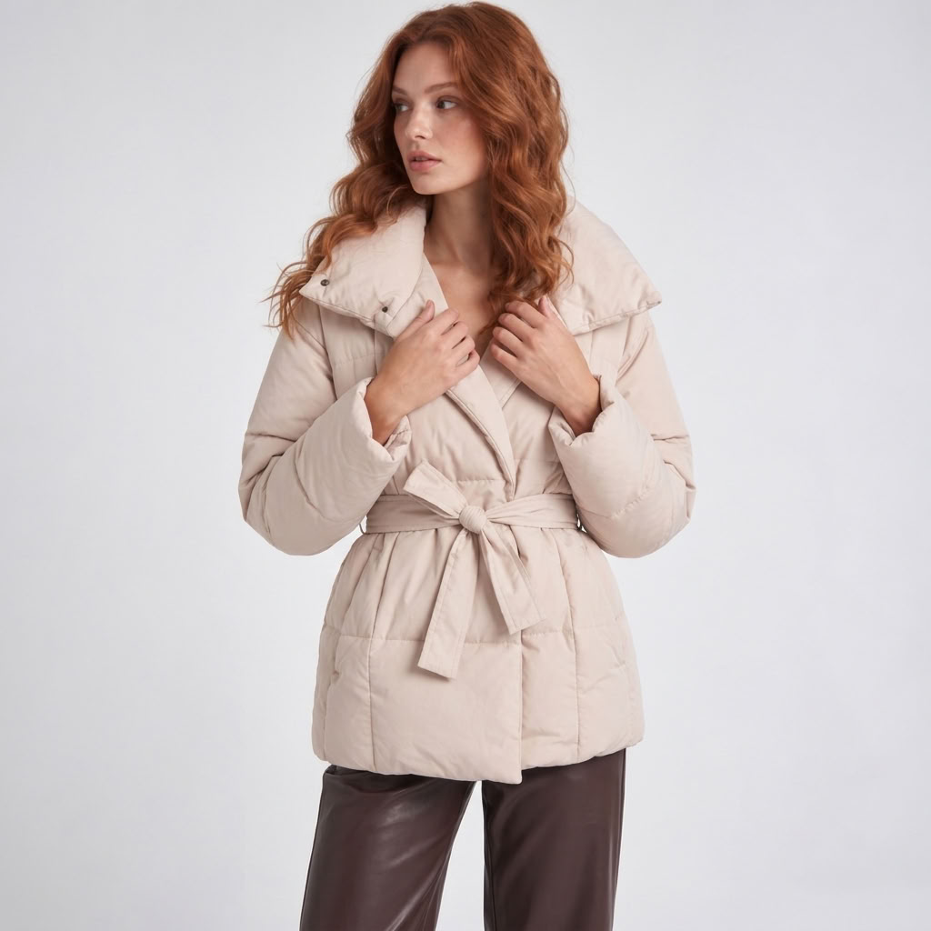 Veste matelassée ceinturée coloris beige
