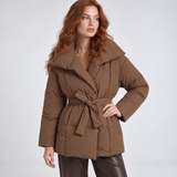 Veste matelassée ceinturée coloris marron
