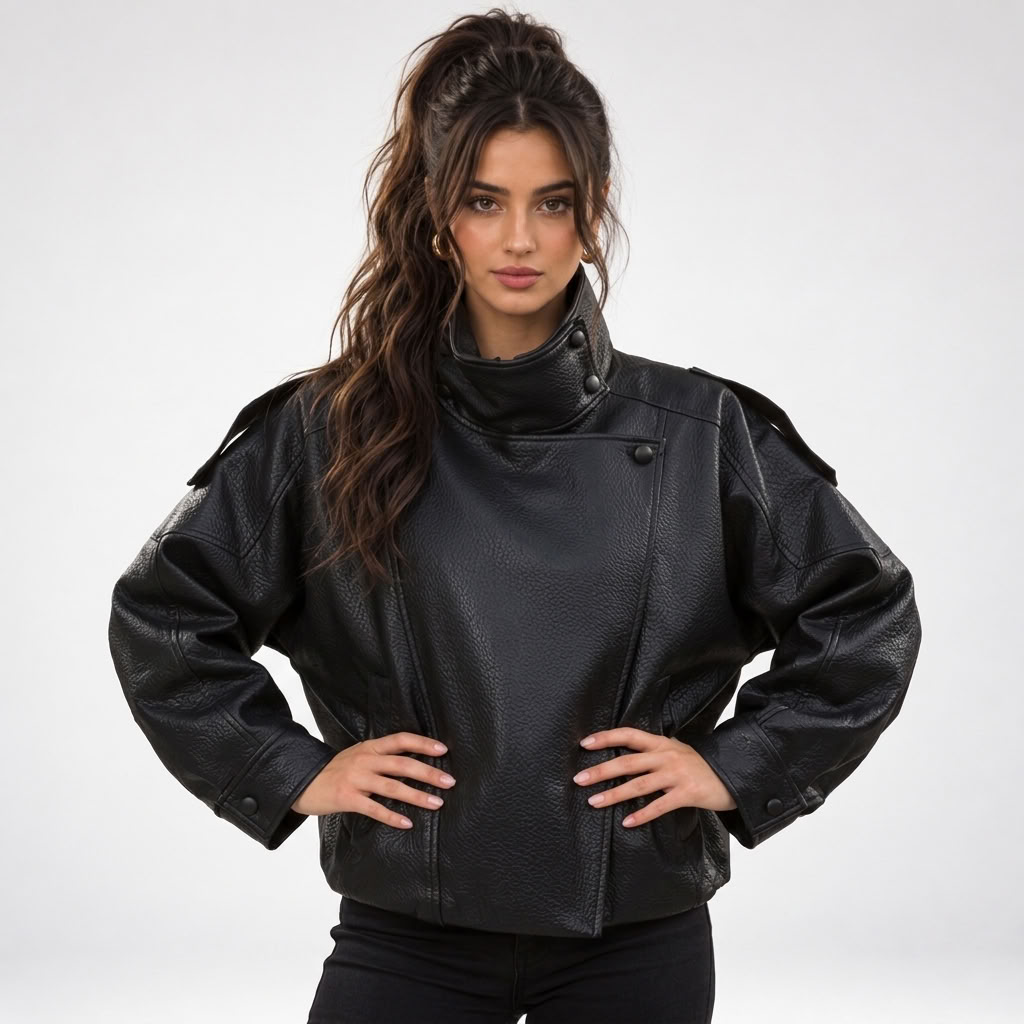 Veste oversize en similicuir coloris noir