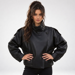 Veste oversize en similicuir coloris noir